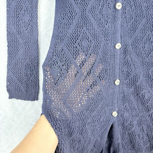 Free People Cutie Booty Crochet Cardigan Sweater M Blue Boho Y2K Elena Gilbert - Picture 5 of 12